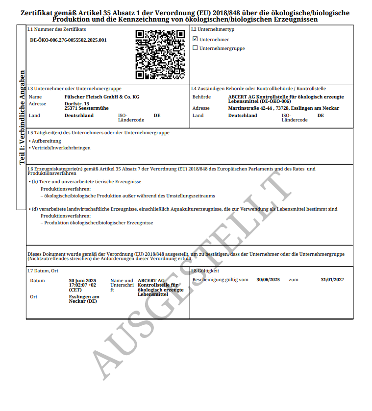 EU Bio Fülscher Fleisch bis 31.01.2027